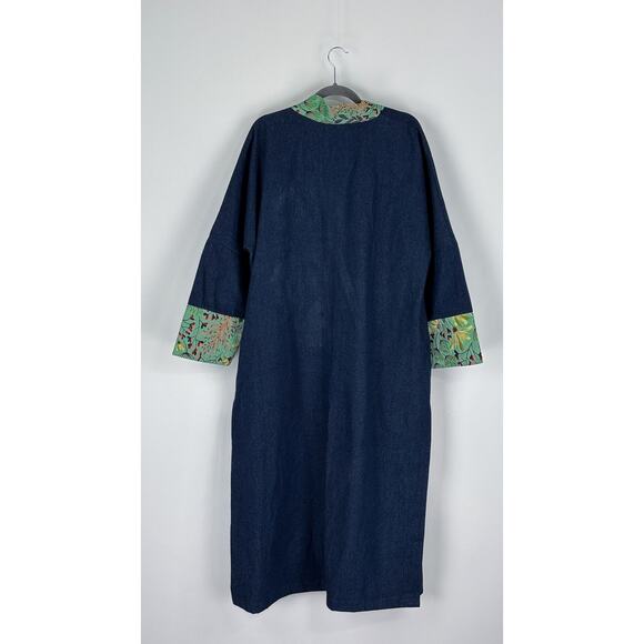 Rooey Knots Oversized Denim Duster Open Cardigan Womens Size XL New Blue Green - Picture 8 of 9